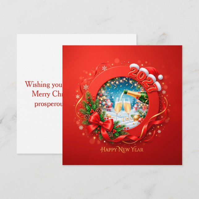 A joyful design to welcome 2027 holiday card (Front/Back)