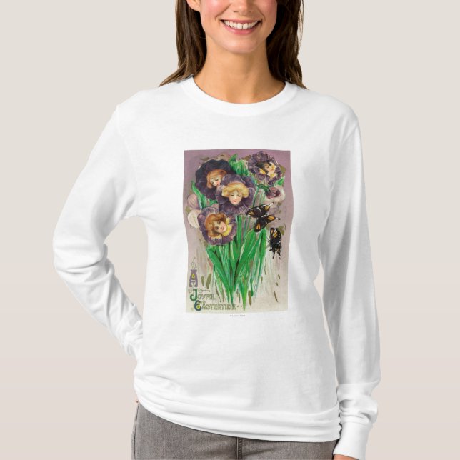 A Joyful Easter Violets with Women Heads Scene T-Shirt (Front)