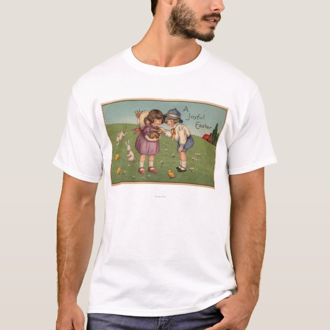 A Joyful EasterKids Holding a Bunny T-Shirt (Front)