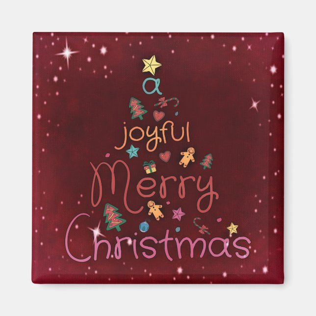 A Joyful Merry Christmas Greeting on Red Magnet (Front)