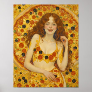 A Joyful Woman With Pizza Dress Poster