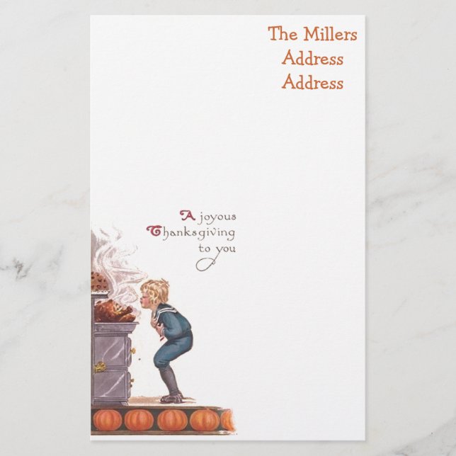 A Joyous Thanksgiving Vintage Postcard Stationery (Front)