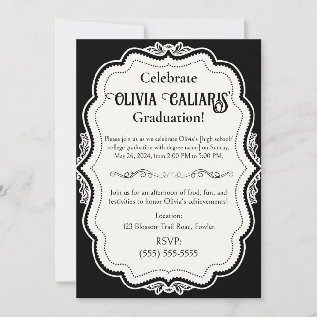 A Kaleidoscope of Celebration: Black & Cream Invitation (Front)
