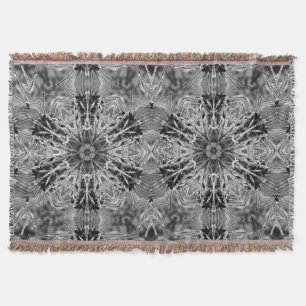 A Kaleidoscope of Winter Frost Black and White Throw Blanket