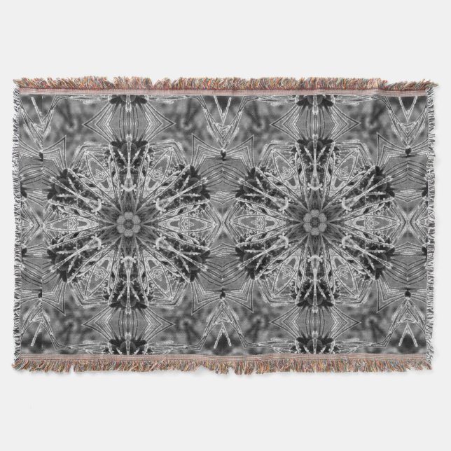 A Kaleidoscope of Winter Frost Black and White Throw Blanket (Front)