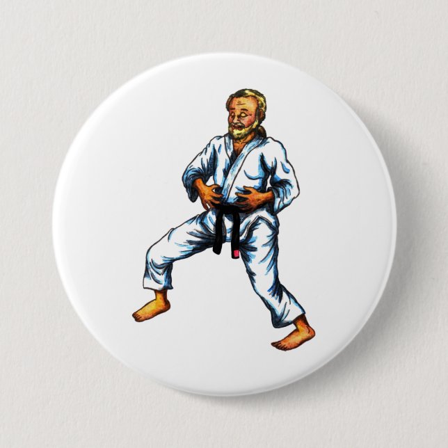 a karate fighter practising breathing exercises in 7.5 cm round badge (Front)