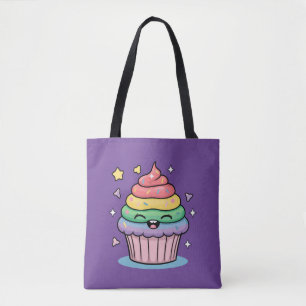 A Kawaii giggling cupcake with rainbow frosting an Tote Bag