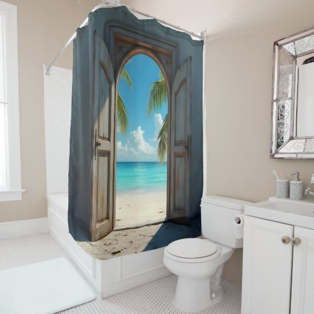 A key hole view of Caribbean beach Shower Curtain (In Situ)