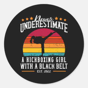 A Kickboxing Girl With A Black Belt  Classic Round Sticker