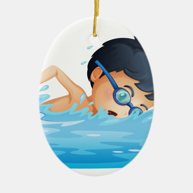 A kid swimming ceramic tree decoration (Front)