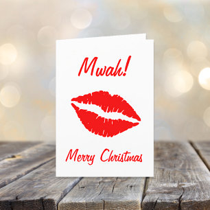 A Kiss for Christmas White and Red Holiday Card