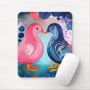 "A Kiss in Feathers" Happy Valentine's Day Mouse Pad