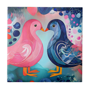 "A Kiss in Feathers" Happy Valentine's Day Tile