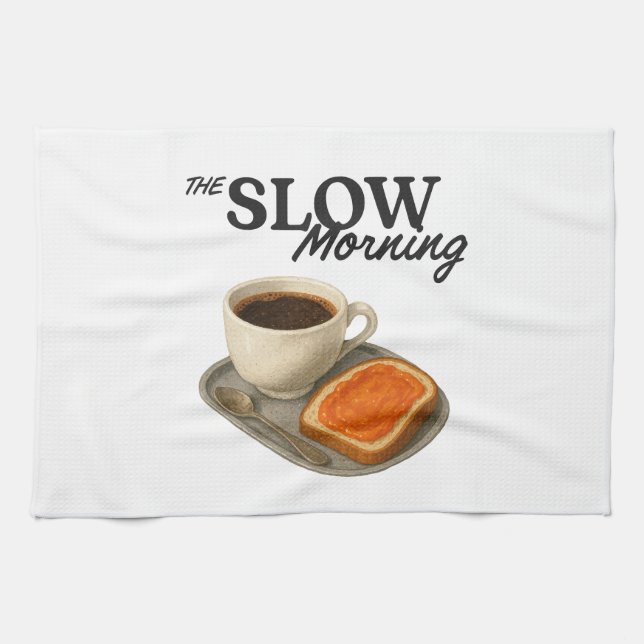 A kitchen towel with coffee and toast image (Horizontal)