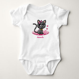 A Kitten & a Shower of Pink Hearts Personalise Me Baby Bodysuit