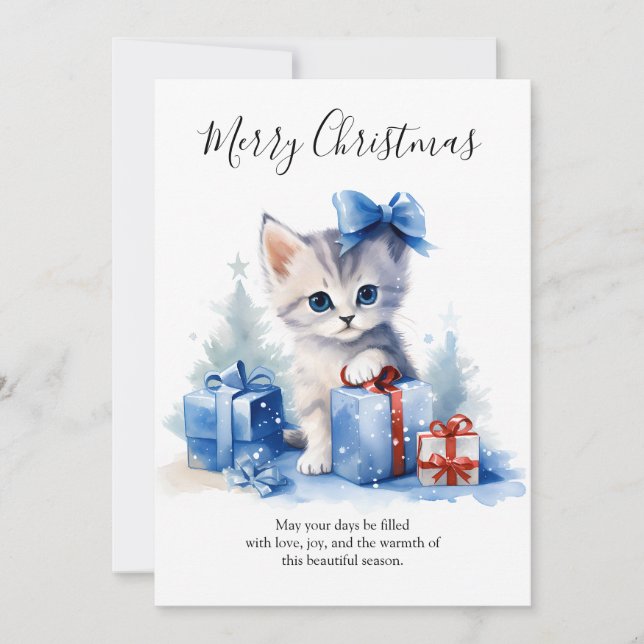 A Kitten's Snowy Christmas Gift Holiday Card (Front)