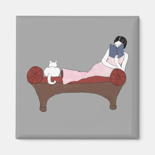 A Lady, A Cat and A Very Good Book Magnet