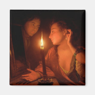 A Lady Admiring An Earring by Candlelight Magnet