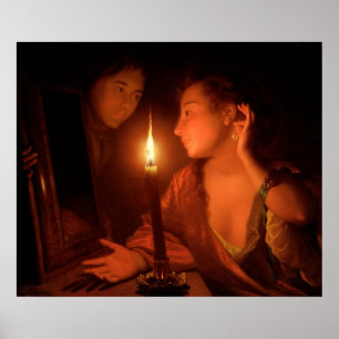 A Lady Admiring An Earring by Candlelight Poster