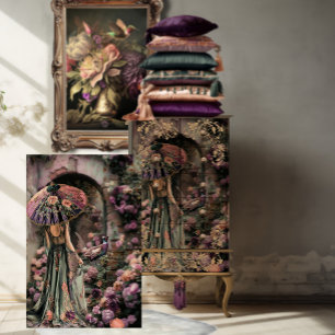 A Lady and a Pheasant, Chinoiserie, Portrait Art Tissue Paper