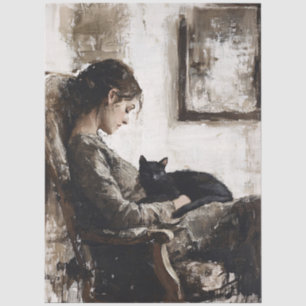A Lady and Her Cat Decoupage Tissue Paper