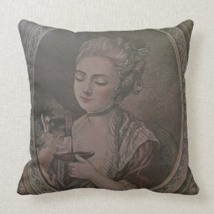 A Lady Drinking Chocolate (colour litho) Cushion