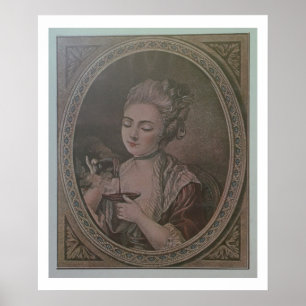 A Lady Drinking Chocolate (colour litho) Poster