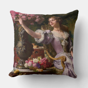 A Lady In A Lilac Dress With Flowers Cushion