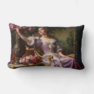 A Lady In A Lilac Dress With Flowers Lumbar Cushion