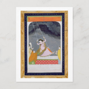 A lady on a swing, Kangra, Punjab hills c.1790 (op Postcard