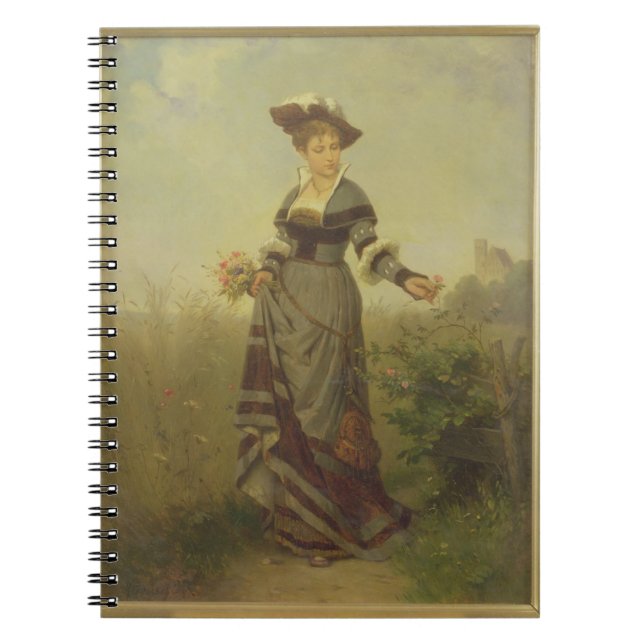 A Lady picking flowers in a landscape (panel) Notebook (Front)