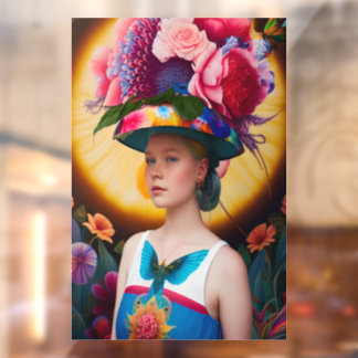 A lady with a floral sun hat