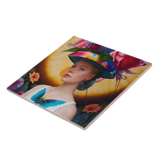 A lady with a floral sun hat tile (Side)
