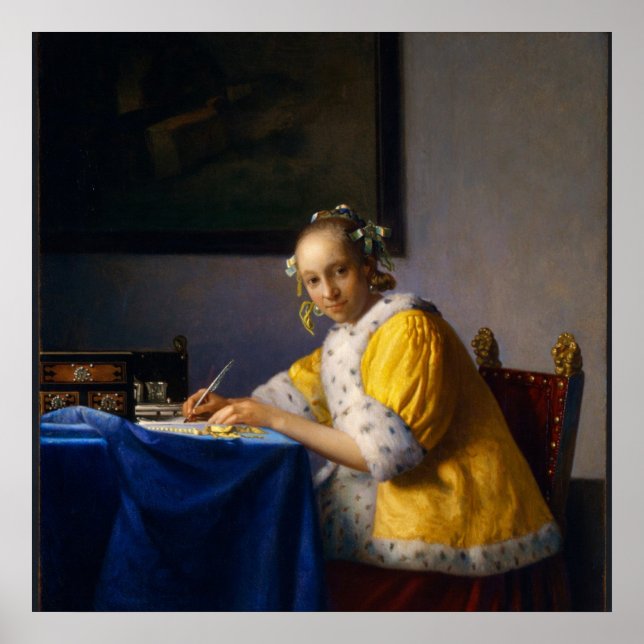 A lady writing by Johannes Vermeer Poster (Front)