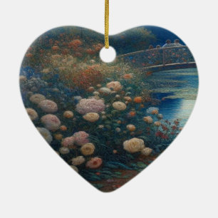 A Lake With Lily Pads and Flowers Valentine Tree Ceramic Tree Decoration