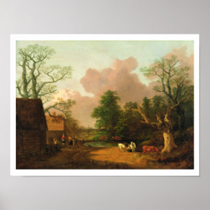 A Landscape with Figures, Farm Buildings and a Mil Poster