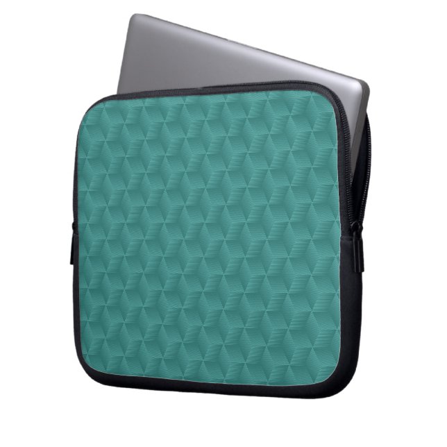 A laptop sleeve with a sleek, geometric teal  (Front Left)