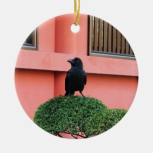 A Large-Billed Jungle Crow A Perch On A Cloud Tree Ceramic Tree Decoration