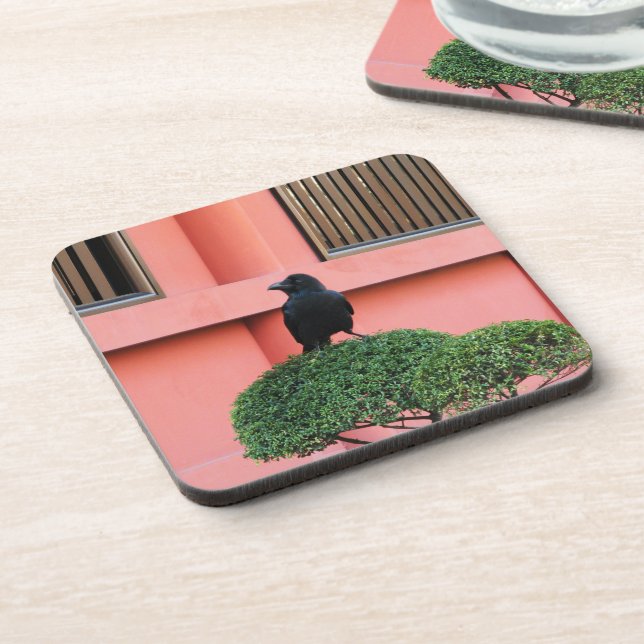 A Large-Billed Jungle Crow A Perch On A Cloud Tree Coaster (Left Side)