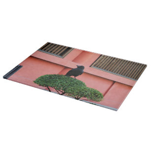A Large-Billed Jungle Crow A Perch On A Cloud Tree Cutting Board