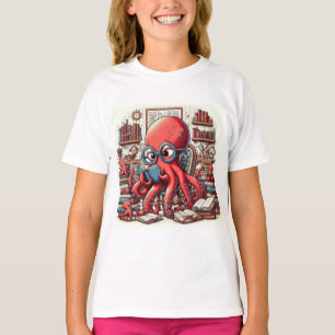 A Large Red Octopus Wearing Round Glasses Shirt