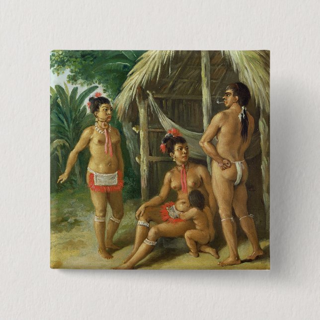 A Leeward Islands Carib Family outside a Hut, c.17 15 Cm Square Badge (Front)