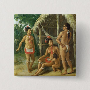 A Leeward Islands Carib Family outside a Hut, c.17 15 Cm Square Badge