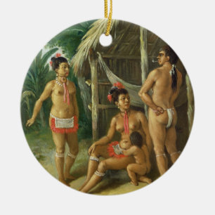 A Leeward Islands Carib Family outside a Hut, c.17 Ceramic Tree Decoration