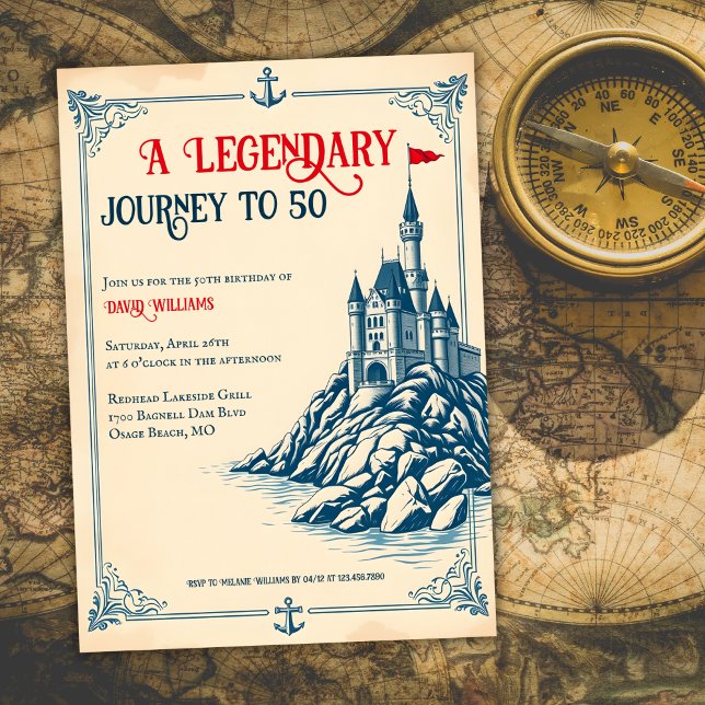 A Legendary Journey to 50 Nautical Castle Birthday Invitation (A Legendary Journey to 50 Nautical Castle Birthday Invitation)