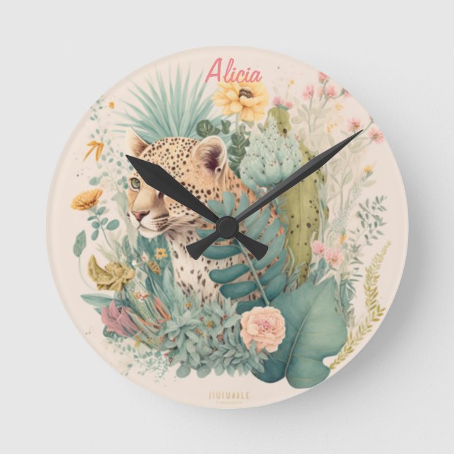 A leopard behind the bush custom    round clock (Front)