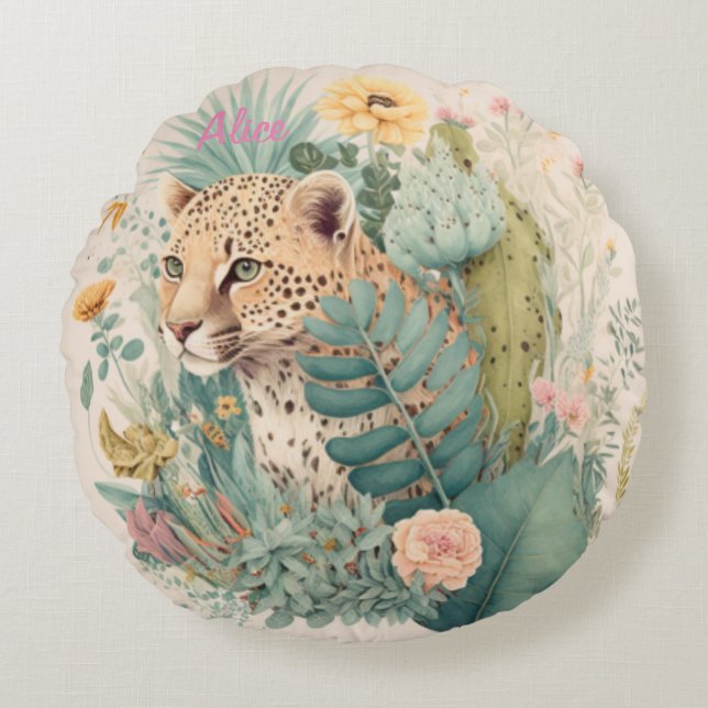 A leopard behind the bush custom round cushion (Front)