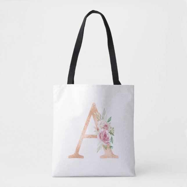 A letter floral designed tote bag (Front)