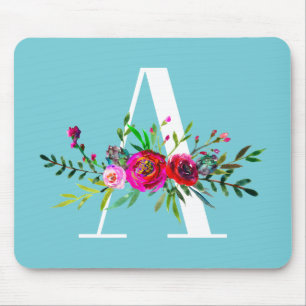 A Letter Initial Monogram Floral Custom Colour Mouse Pad