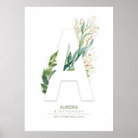 A Letter Monogram Gold Greenery Foliage Chic
